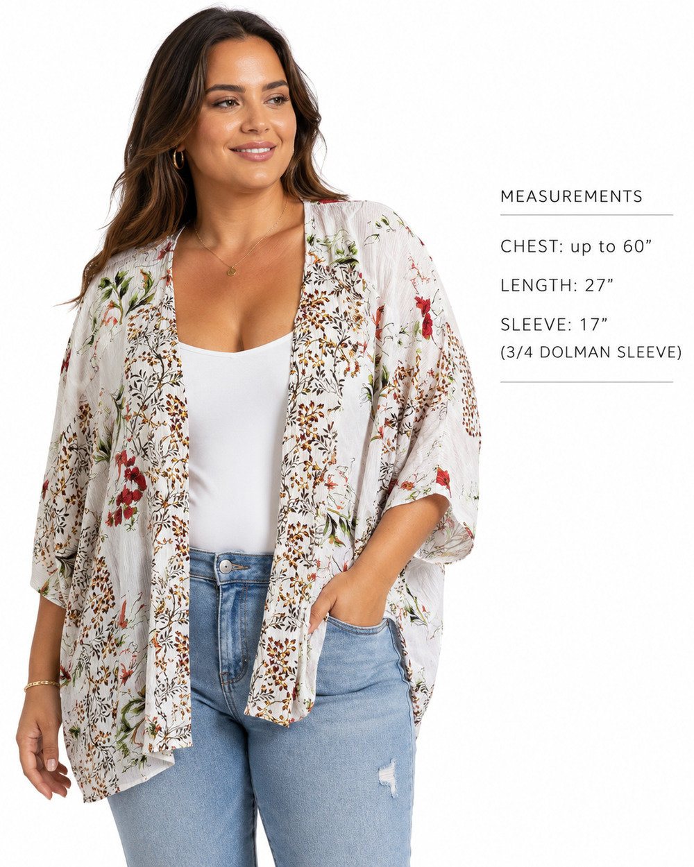 Umgee Open Kimono Floral Dolman Sleeve Jacket Cotton Blend Boho Coastal XL /XXL